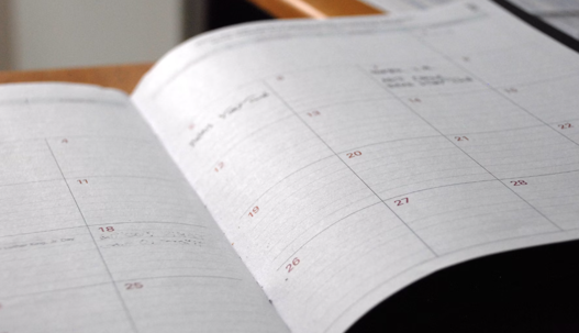 Calendar planner with a few notes in it